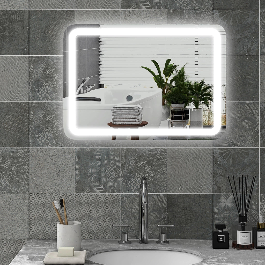 Specchio da bagno illuminato ¨C Zephmum ¨C Touch, dimmerabile, 3 colori luce, 50x70 cm, argento