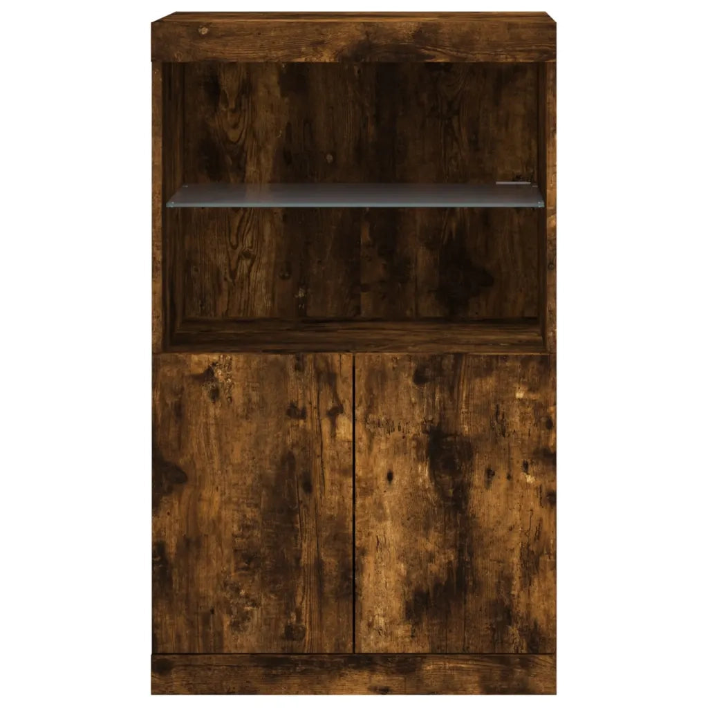 Credenza con Luci LED-Buffet-Armadio da cucina Rovere Fumo 60,5x37x100 cm 763796
