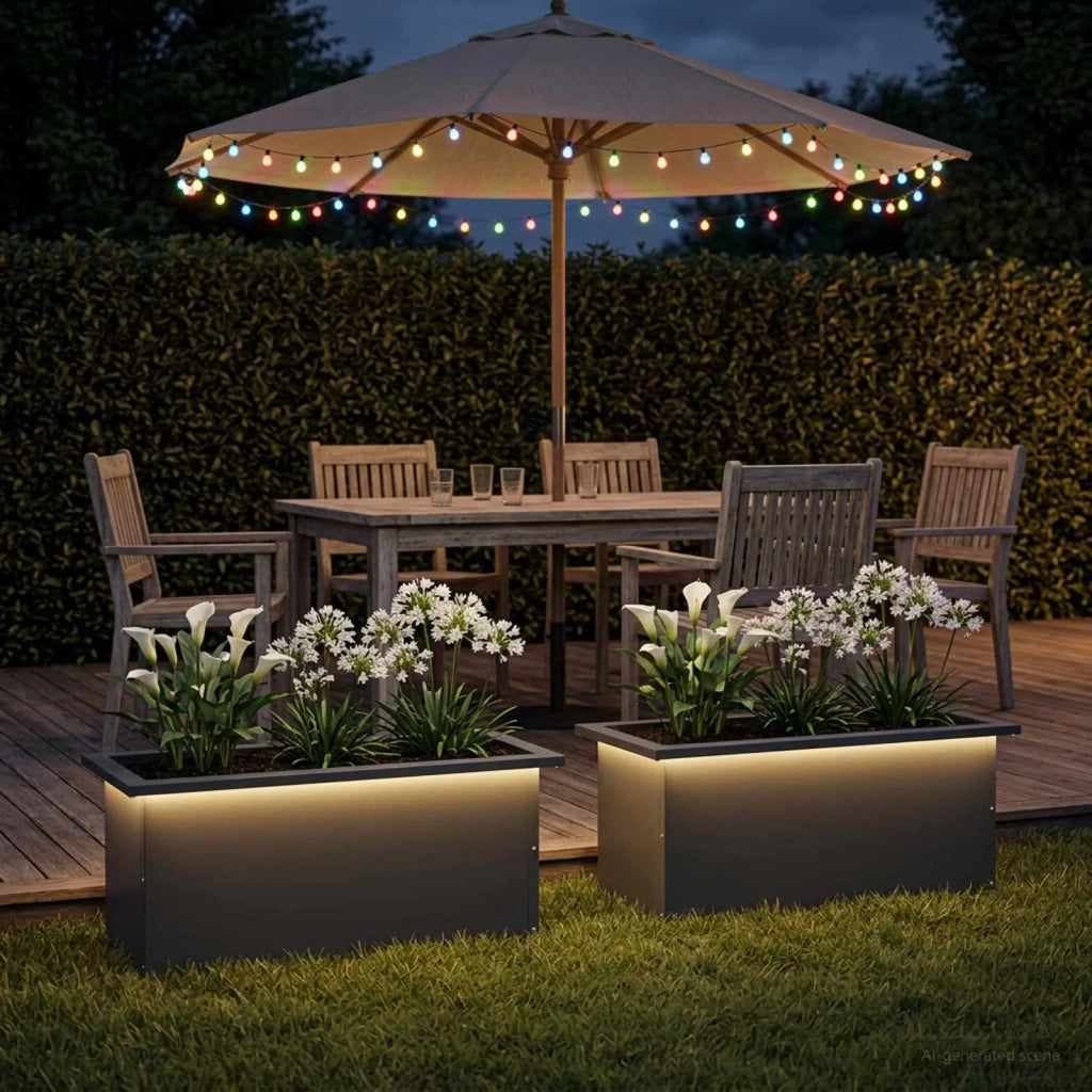 Fioriera da giardino con LED 2 pz Antracite 30 x 60 x 30 cm 8008089