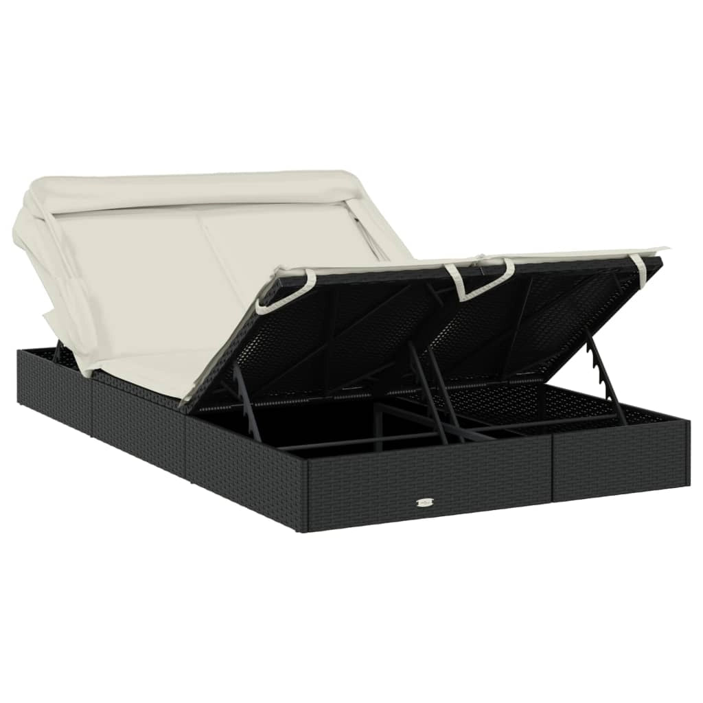 Lettino prendisole chaise longue a 2 posti con tettuccio pieghevole 213 x 118 x 97 cm nero 02_0012190