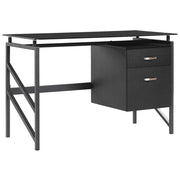 Scrivania Home Office Struttura in metallo Nero Piano in vetro temperato 117 x 57 cm Cassetti portaoggetti Design industriale moderno