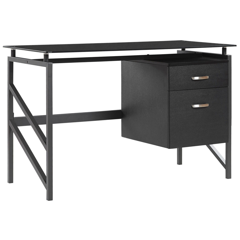 Scrivania Home Office Struttura in metallo Nero Piano in vetro temperato 117 x 57 cm Cassetti portaoggetti Design industriale moderno