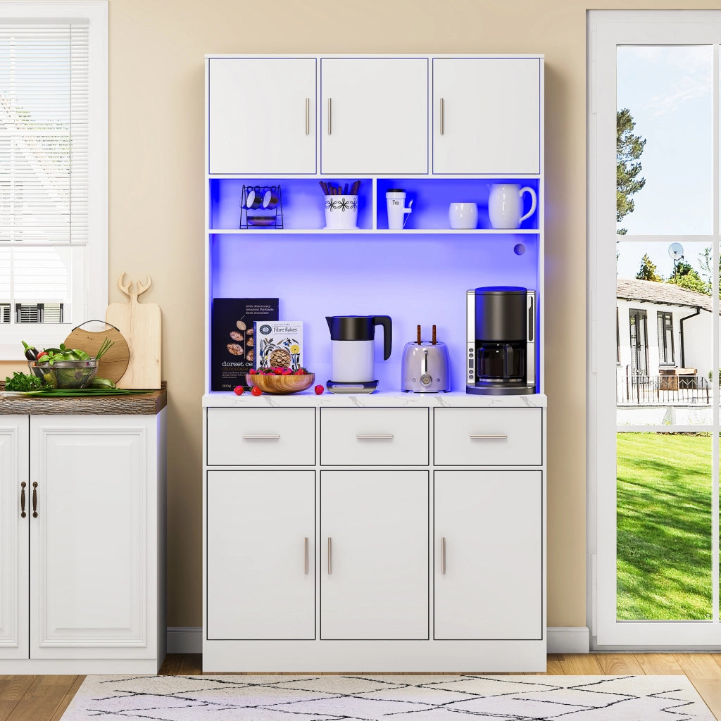 Buffet da cucina 100 x 40 x 180 cm con illuminazione LED APP, prese USB, cassetti e ripiani regolabili