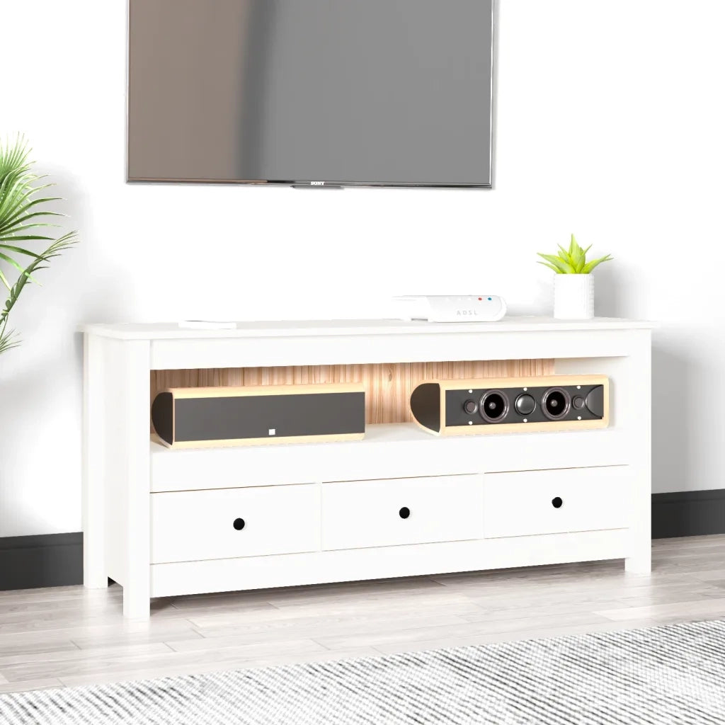 Mobile Porta TV-Credenza per TV Bianco 114x35x52 cm in Legno Massello di Pino