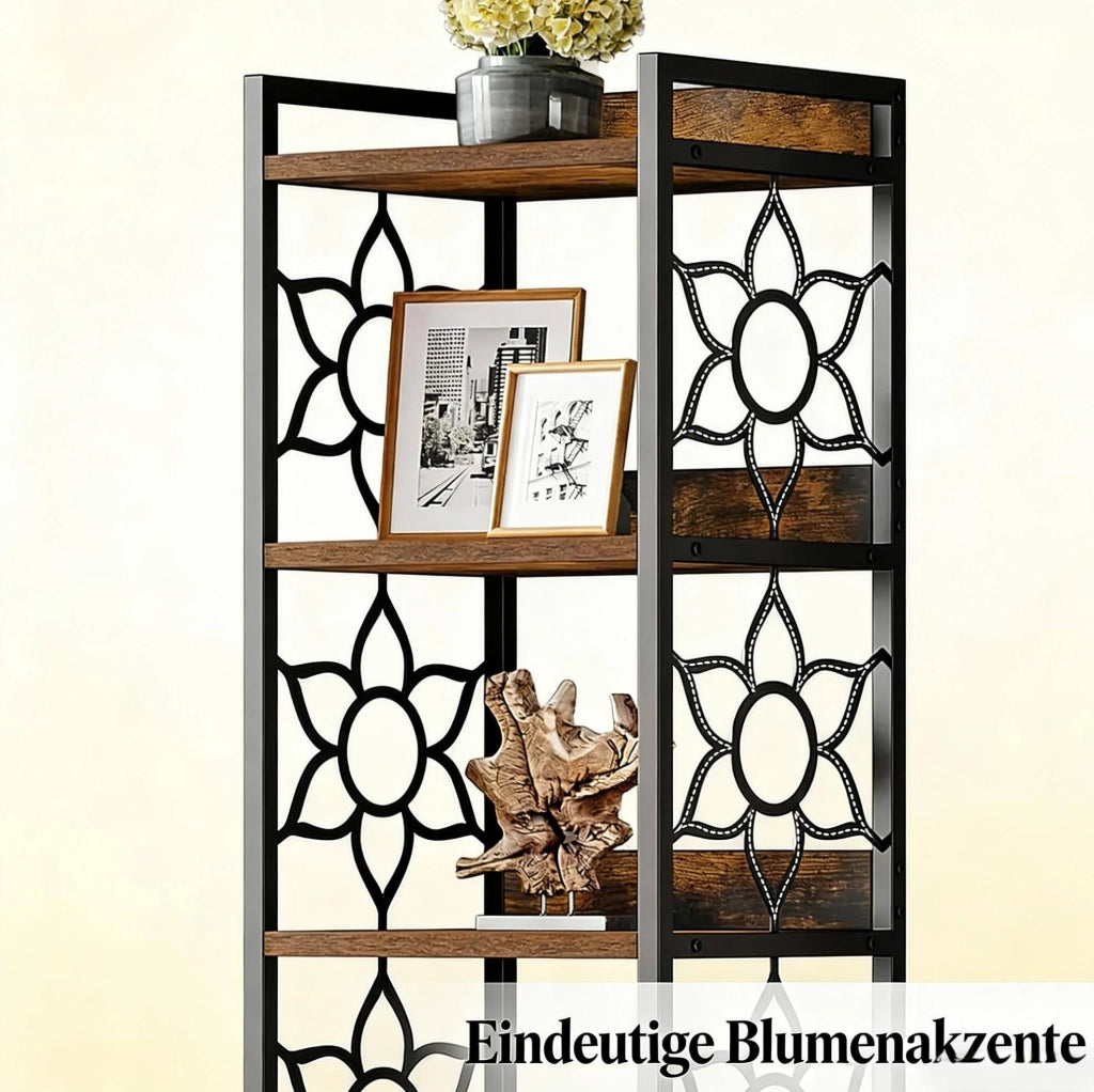 Scaffale angolare a 7 ripiani in MDF e metallo nero e marrone rustico