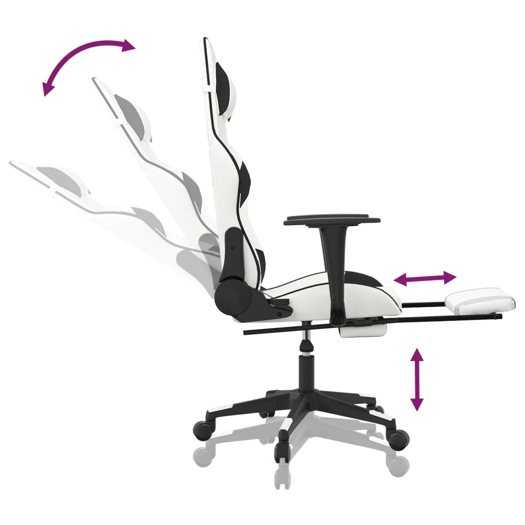 Sedia da Gaming | Sedia da e-sports con Poggiapiedi Bianco e Nero in Similpelle