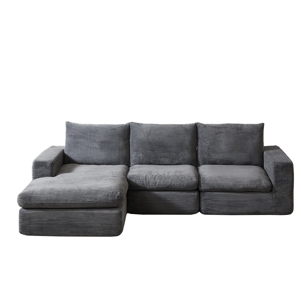 Divano Angolare con Chaise Longue in Tessuto ¨C Xylo ¨C 3 Posti, Grigio