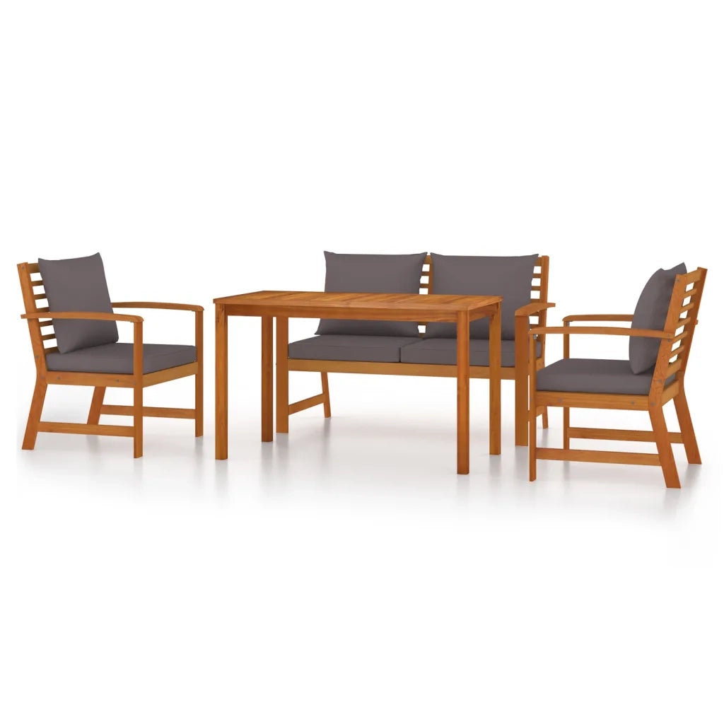 Set da Pranzo Giardino 4pz con Cuscini Legno Massello di Acaciacod mxl 94054