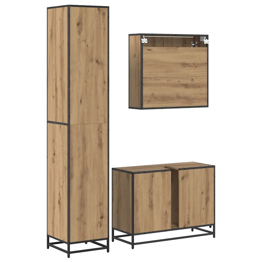 Set di mobili per il bagno con porta 3 pcs Rovere artigianale 3402481