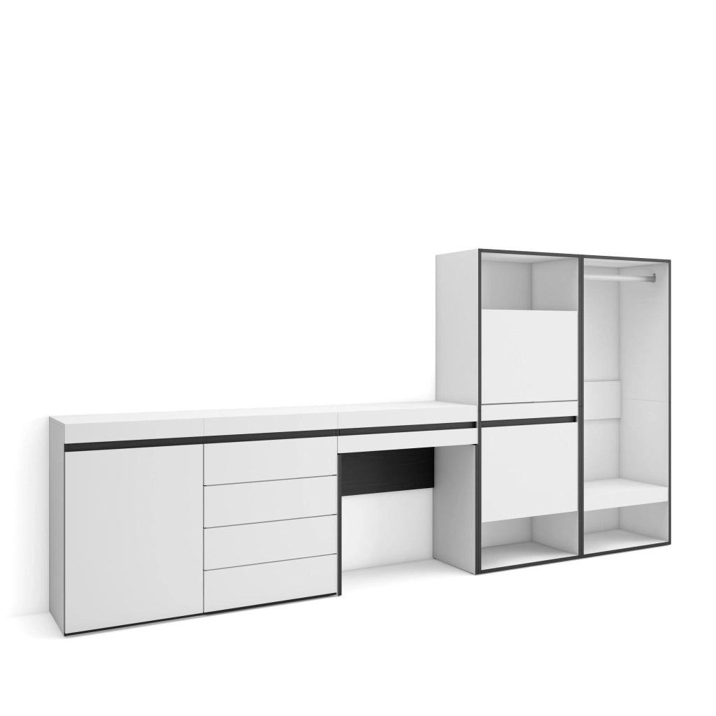 Scarpiera, 297x35x145cm, Camera da letto, Armadio Aperto, Cassettiera, Tavolo da toeletta, Bianco RF3512