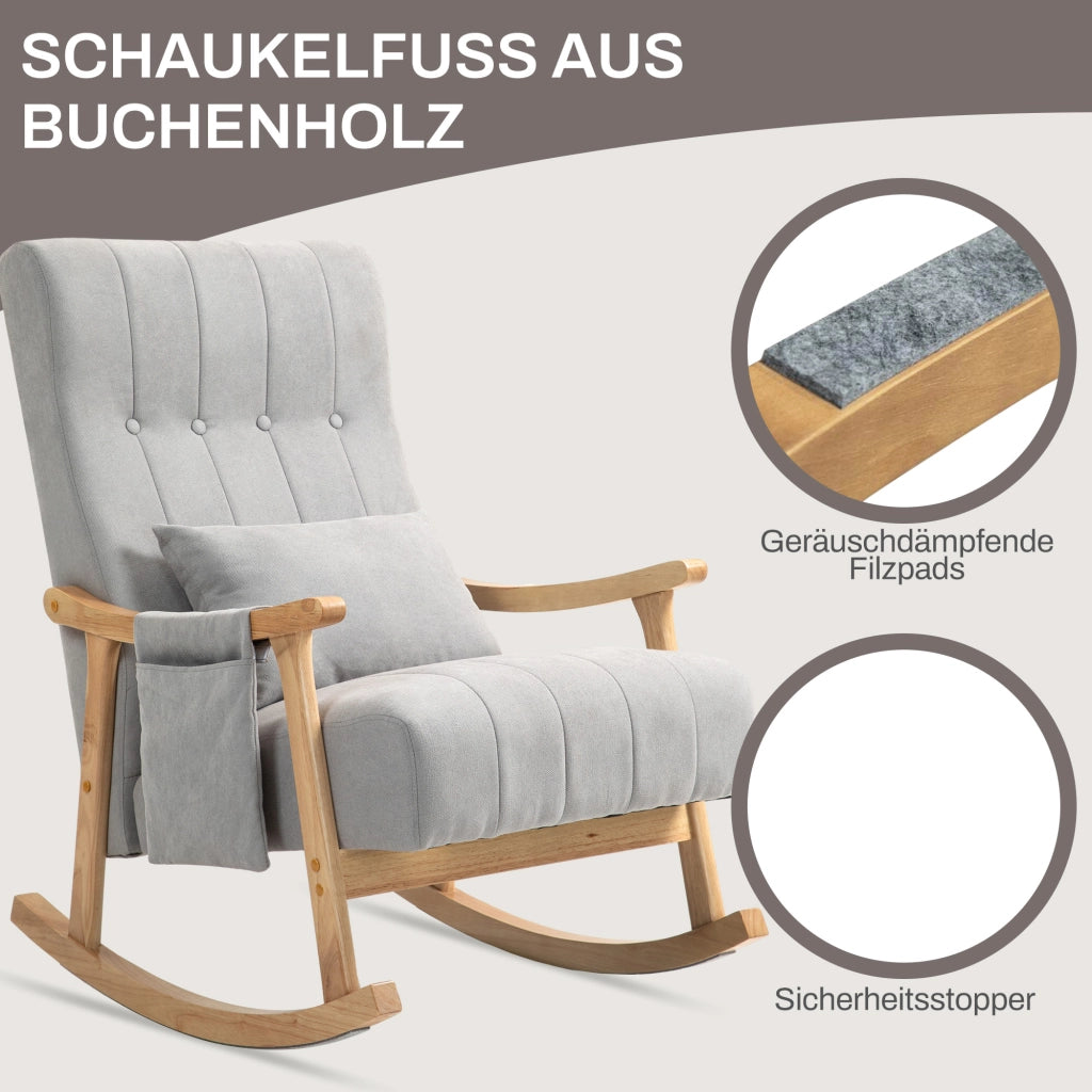 Poltrona a dondolo con cuscino lombare ¨C Xylo ¨C legno di caucci¨´ grigio, portata 120 kg