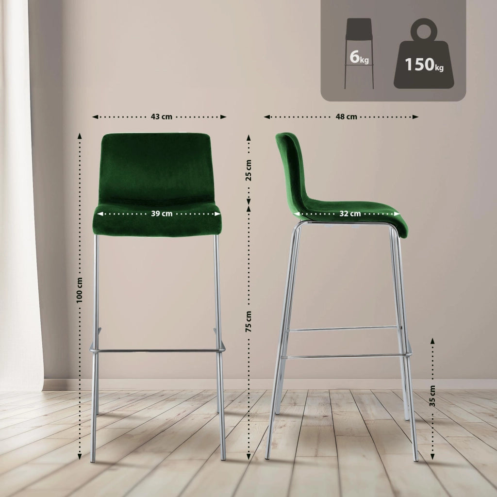 Sgabello Hover Velluto Base a Quattro Gambe Cromata verde