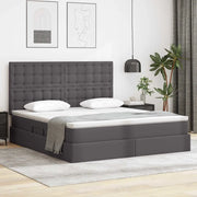 Letto con contenitore e LED Grigio 160 x 200 cm Pelle Sintetica
