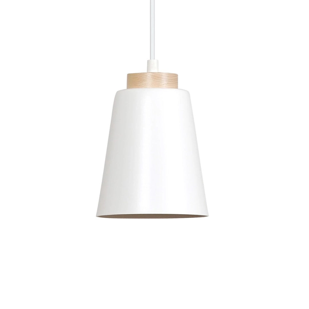 Lampada a sospensione BOLERO in acciaio bianco e legno