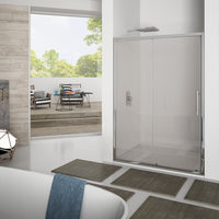 Porta scorrevole 137-141 cm, vetro trasparente 6 mm, 1 ,95 cerniere sganciabili new plus