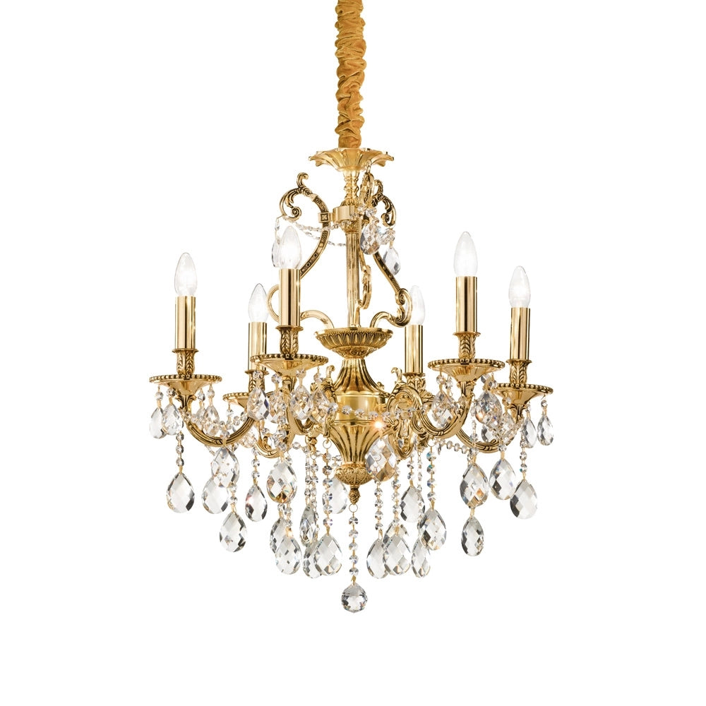 Lampadario Classico Gioconda Metallo-Cristallo Oro 6 Luci E14