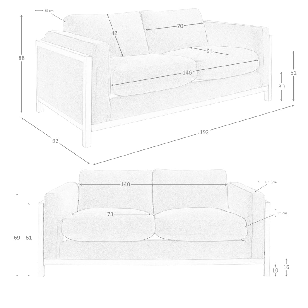 Divano a 2 posti in tessuto 192 x 92 x 88 cm colore marrone