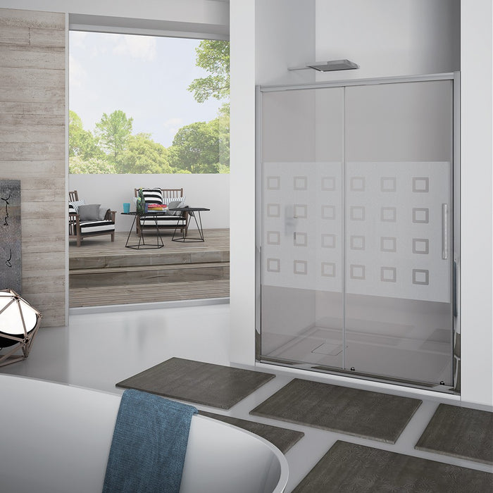 Porta scorrevole 117-121 cm, vetro serigrafato 6 mm, h. 1,95, cerniere sganciabili- new plus