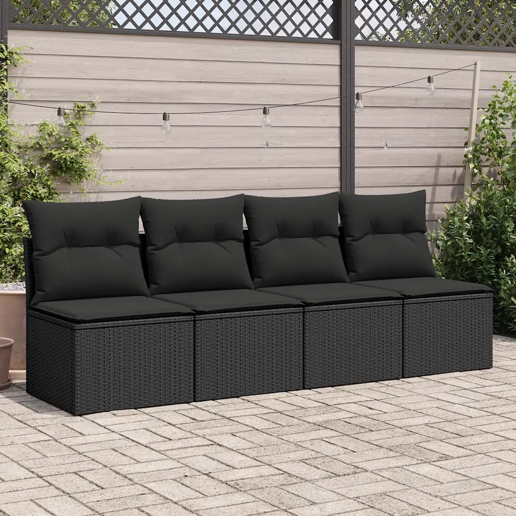 Set Divani da Giardino con Cuscini 2 pz | Set Salotto da Giardino Nero Polyrattan Acacia