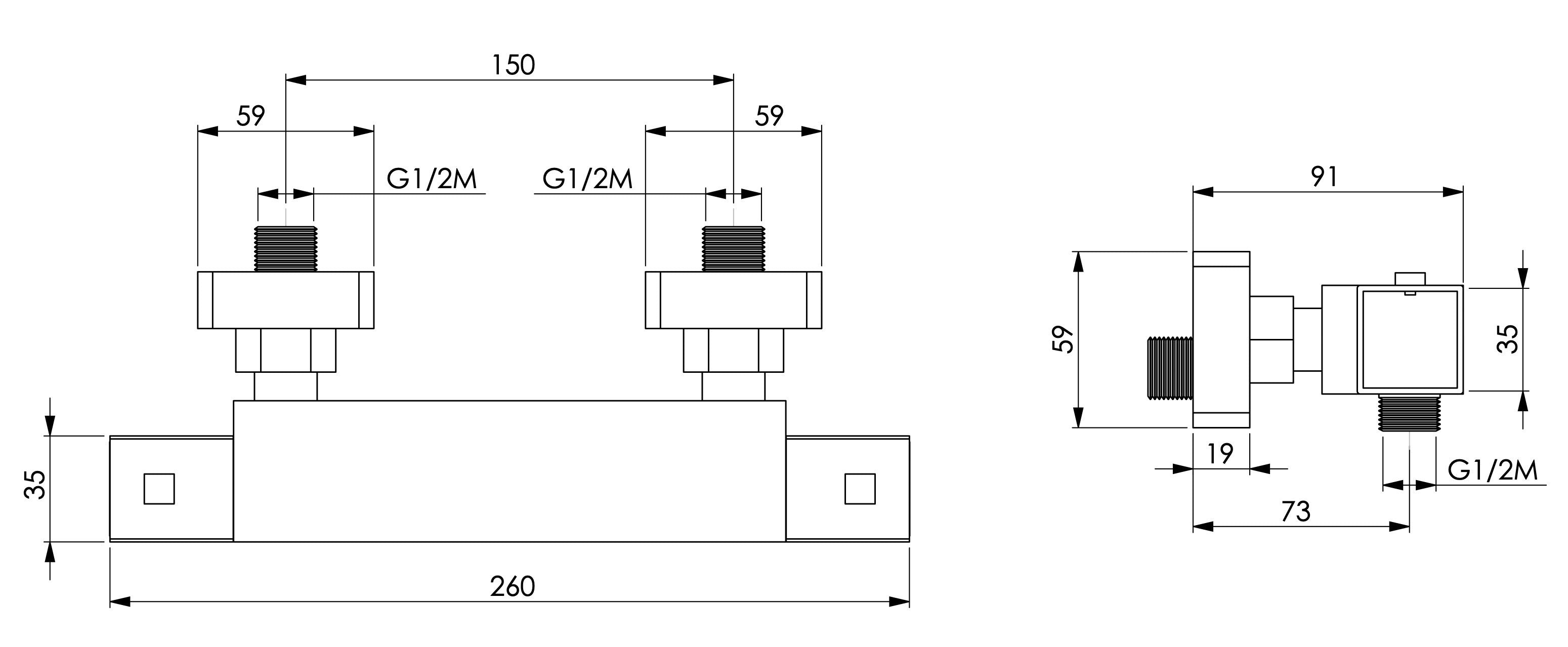 Miscelatore doccia termostatico quadrato un attacco inferiore