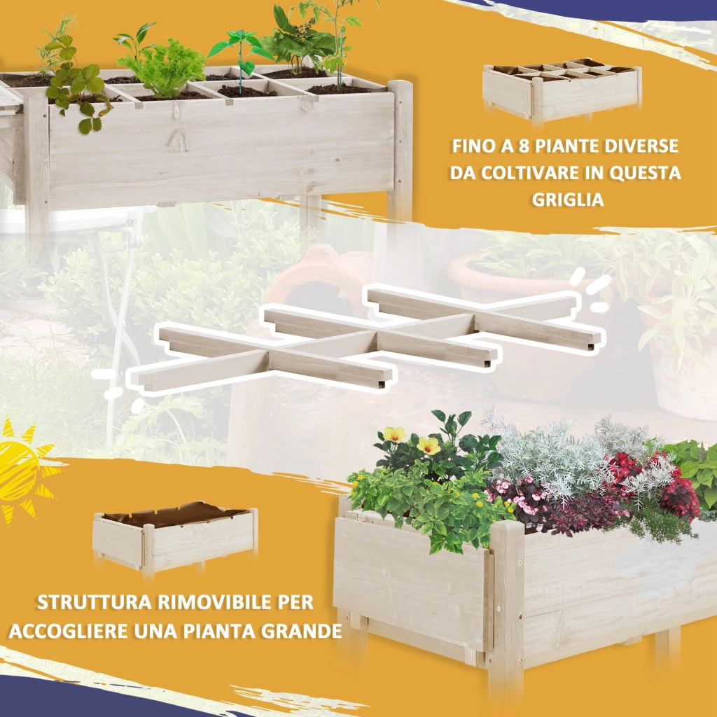 Fioriera 8 Sezioni con Ripiano ¨C Xylo ¨C Legno Abete 123x54x87cm Esterno Giardino