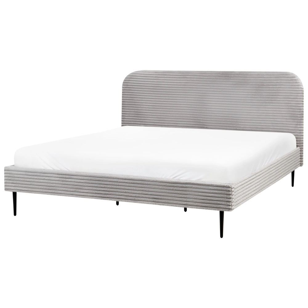 Letto grigio chiaro velluto a coste testiera con rete a doghe 180 x 200 cm design minimalista
