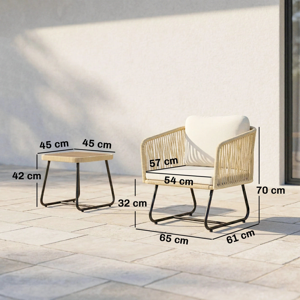 Set Bistro 3 Pezzi in Rattan con Cuscini ¨C zephmum ¨C Grigio, Polipropilene, 2 Sedie e Tavolo