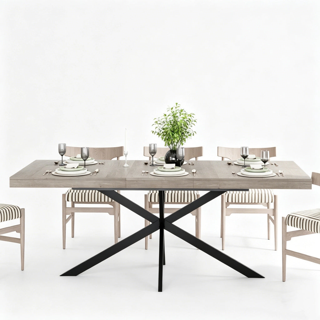Tavolo da pranzo allungabile per 4-6 persone con vano contenitore nascosto stile industriale in MDF e metallo grigio
