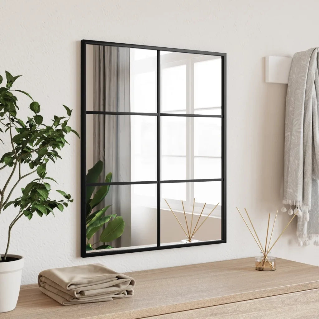 Specchio da Parete-Specchio a Muro-Specchio Decorativo Nero 50x60 cm Rettangolare in Ferro