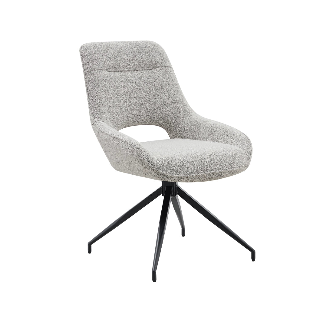 Sedia da sala da pranzo girevole a 360°; schienale ergonomico; tessuto strutturato e metallo nero e grigio beige