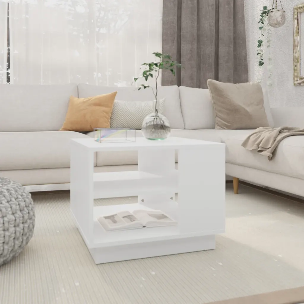 Tavolino da Salotto Bianco 55x55x43 cm in Truciolato