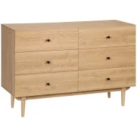 Cassettiera 6 Cassetti con Piedi in Legno Massello, 120 x 40 x 80 cm, Colore Legno