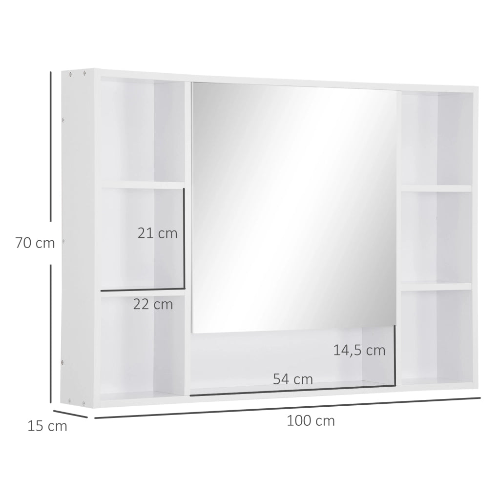 Armadietto Bagno con Specchio Ante e Ripiani ¨C Zephmum ¨C Bianco 100x15x70 cm