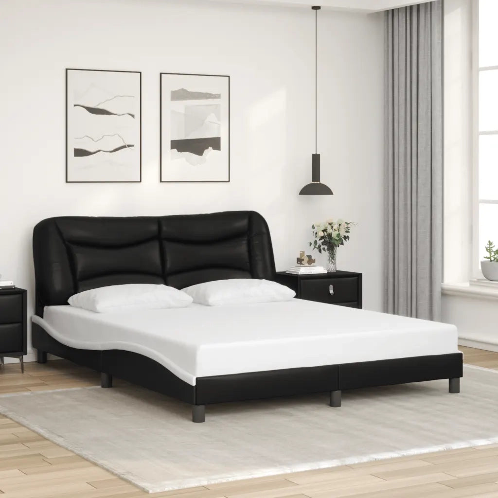 Giroletto con Luce LED Nero e Bianco 160x200 cm in Similpelle
