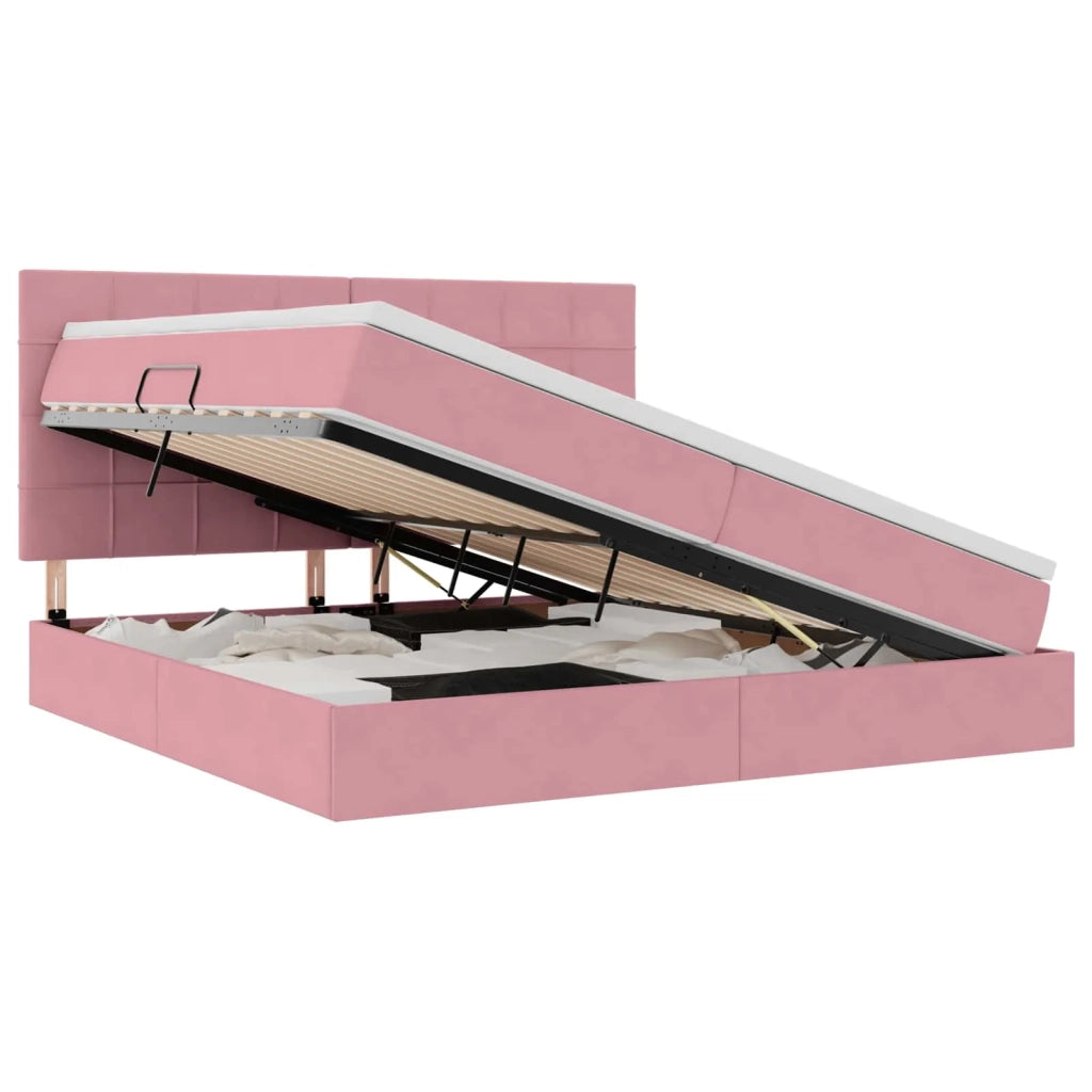 Letto con contenitore e materasso Rosa 200 x 200 cm Velluto