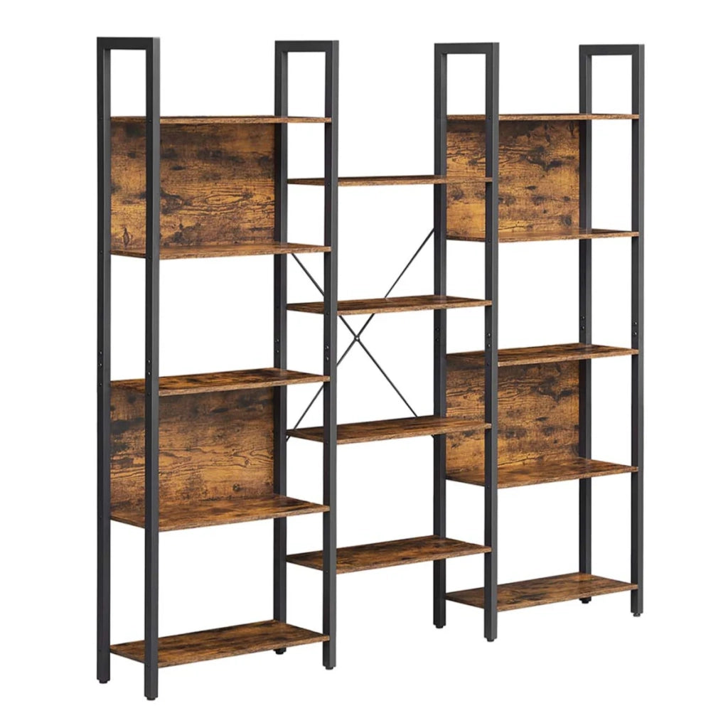 Libreria con 14 scomparti struttura in metallo per soggiorno o ufficio stile industriale 158 x 24 x 166 cm marrone rustico e nero 12_0004256