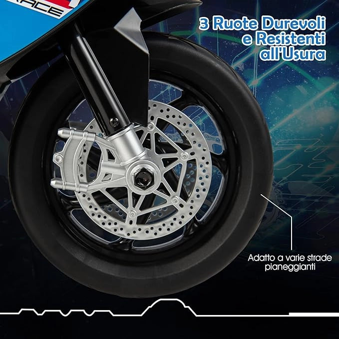 6V BMW Moto Cavalcabile per Bambini, Motocicletta a 3 Ruote con Musica Fari, 3km/h, Moto Elettrica Regalo per Bambini 37 a 96 Mesi (Blu)