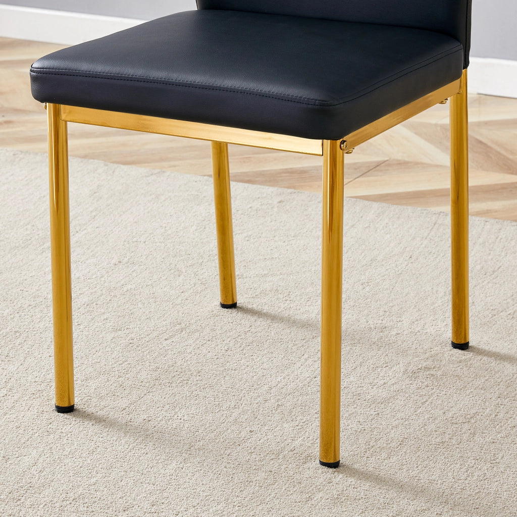 Sedia da pranzo Set di 4 con schienale scanalato e gambe in metallo, PU Nero Oro