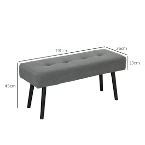 Panca imbottita in corduroy grigio 100 x 36 x 45 cm con gambe in acciaio, seduta moderna per ingresso e camera