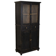 Vetrina in legno e vetro rifinita artigianalmente con 4 ante e 2 cassetti nera 85x40x180
