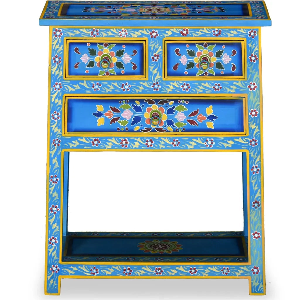 Credenza con Cassetti Massello di Mango Turchese Dipinta a Manocod mxl 94719