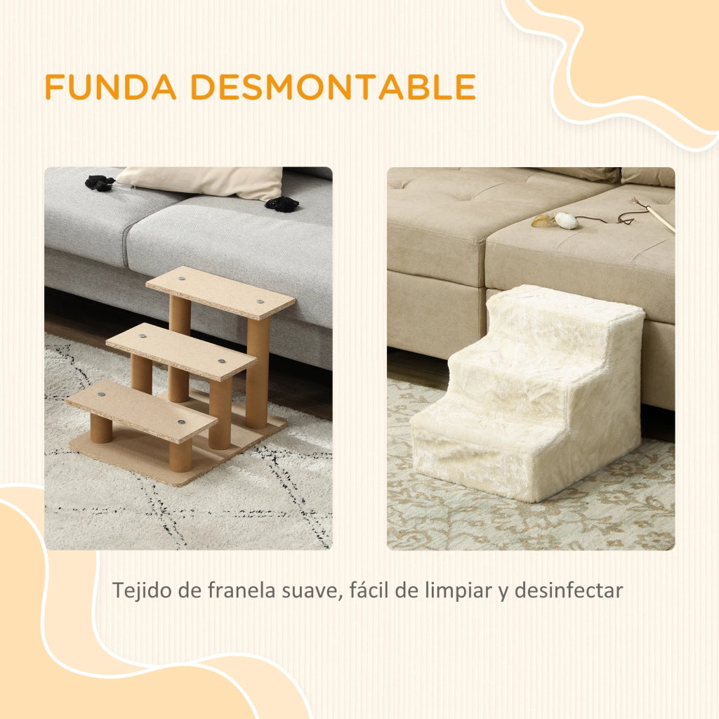 Scala per Cani 3 Gradini con Copertura Lavabile ¨C zephmum ¨C 46x35x35 cm Beige