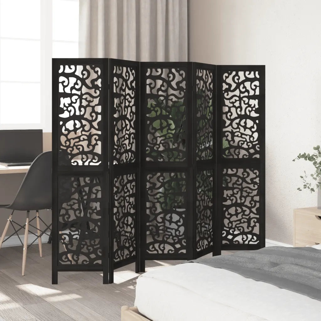 Divisorio Ambienti | Divider per stanze | Paravento 5 Pannelli Nero Legno Massello di Paulownia