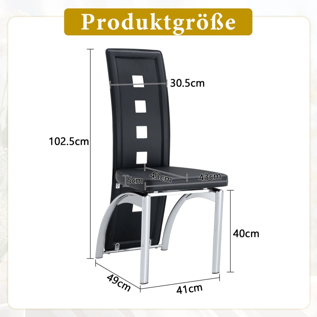 Set 2 sedie da pranzo nere in PU con gambe argentate