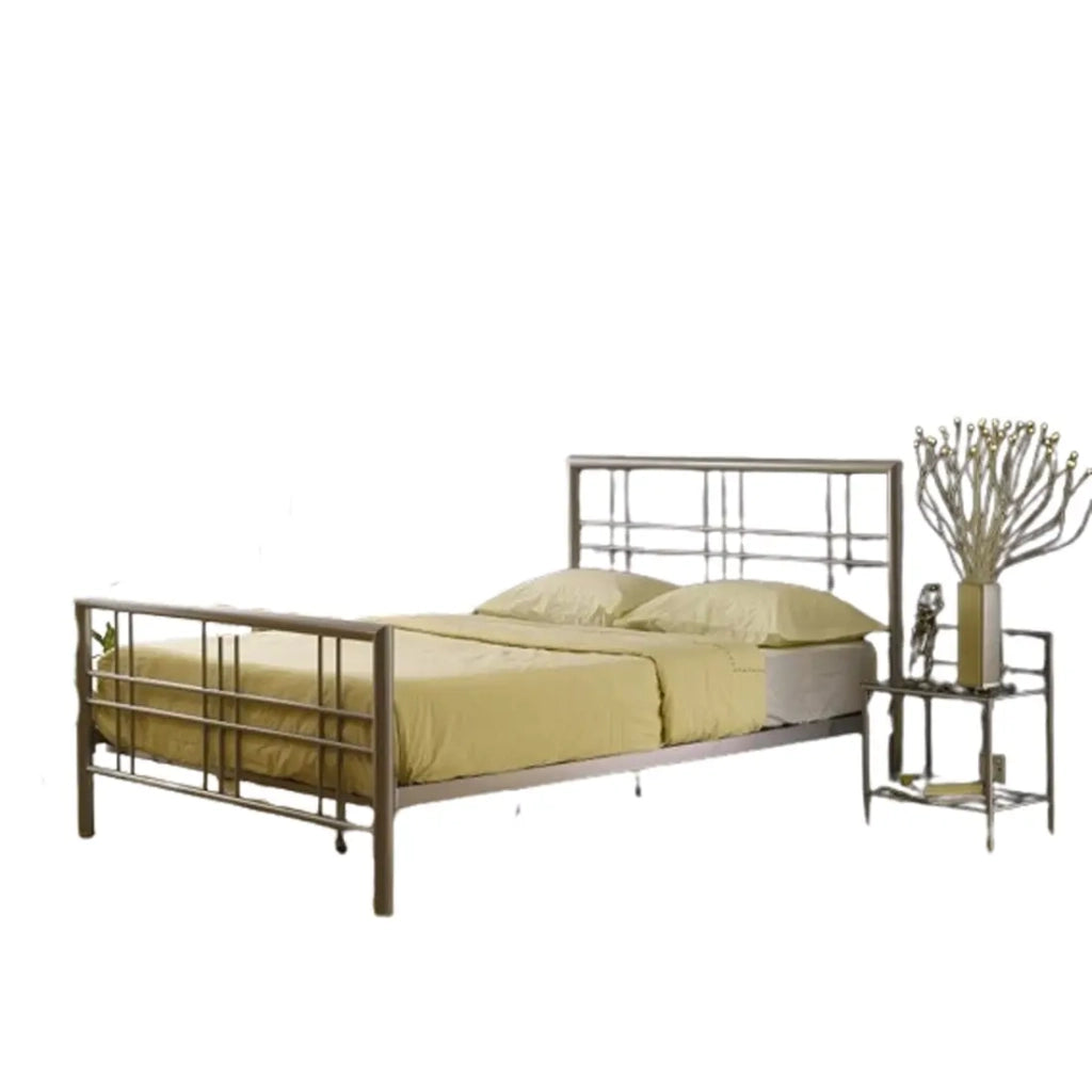 Letto matrimoniale 140x200 cm – Metallo grigio argento – Rete inclusa – Design moderno e robusto