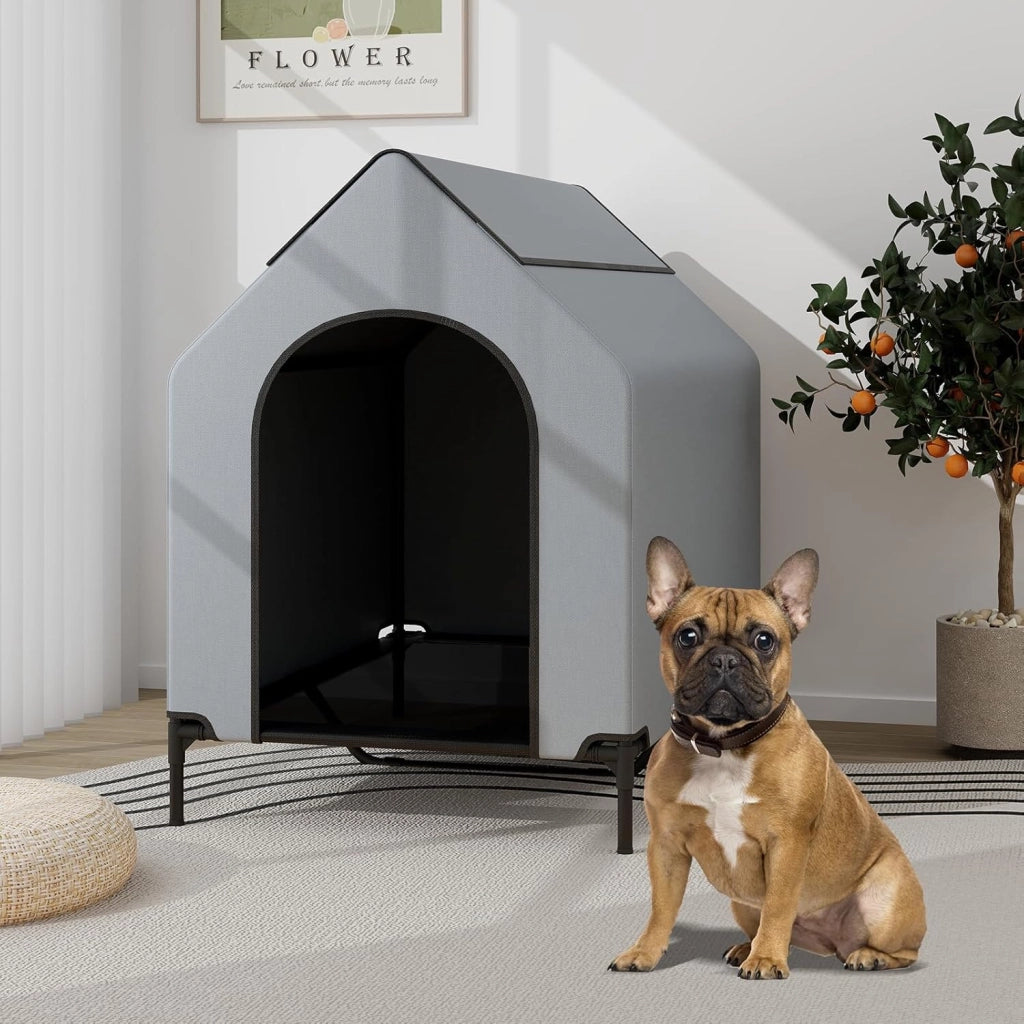 Casetta per Cani, Letto Rialzato per Cani con Copertura Rimovibile ed Impermeabile e Finestre Ventilate, Cuccia Cane Esterno ed Interno Taglia Piccola/Media/Grande (75 x 110 x 106 cm)