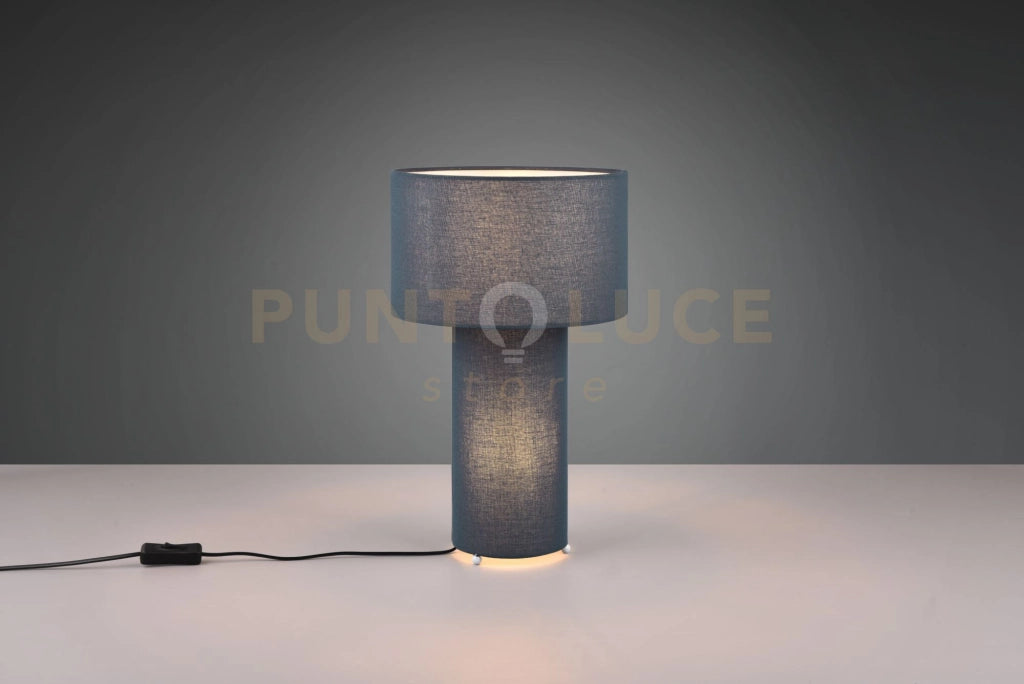 BALE LAMPADA DA TAVOLO BASE ILLUMINATA E PARALUME TESSUTO BLU H. 40CM 2 LUCI ATTACO E27