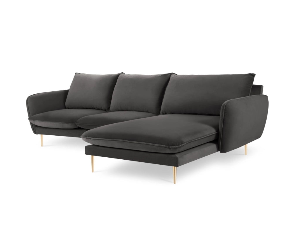 Cosmopolitan Design - Divano angolare destro "Vienna" 5 posti in velluto grigio scuro 