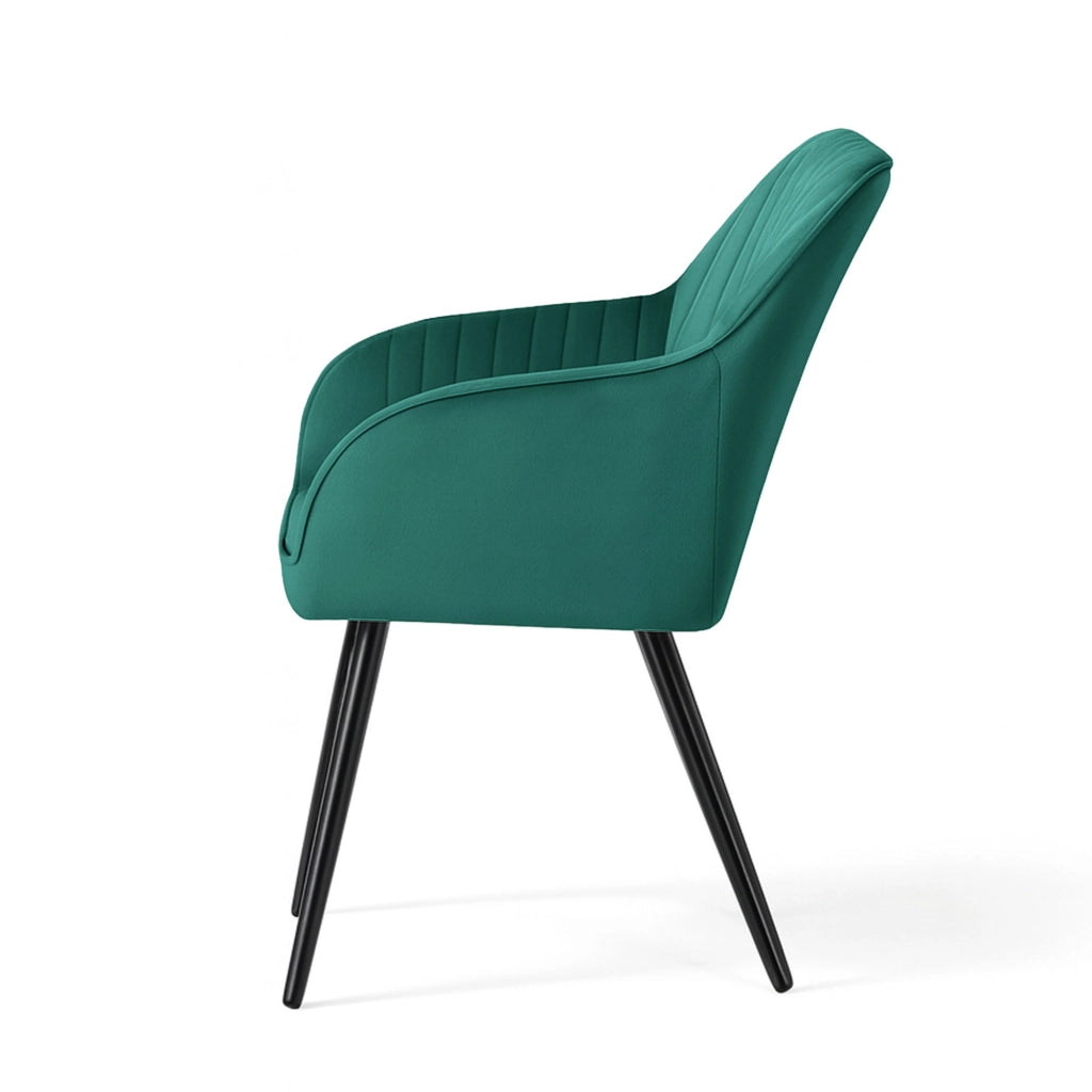 Set di 2 Sedie in velluto con cuciture verticali FLORENCE Verde Bottiglia gambe nere