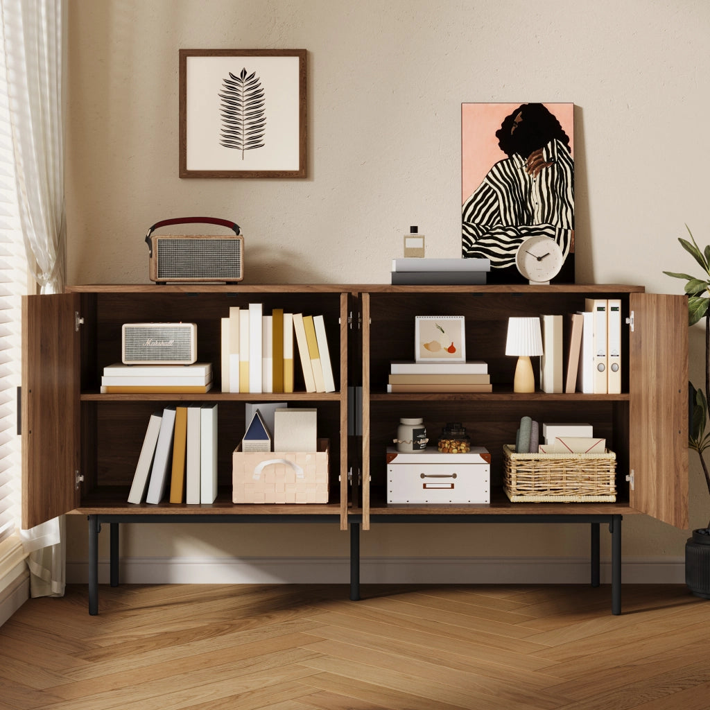 OKWISH Madia con 4 Ante e Cerniere Ammortizzate, per Soggiorno o Ingresso, MDF, Naturale, 140 × 40 × 80 cm
